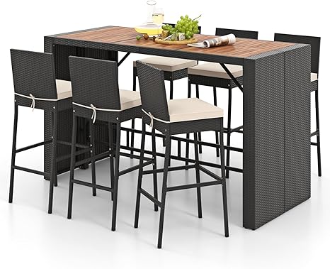 5-Piece Outdoor Bar Set with Acacia Wood Table