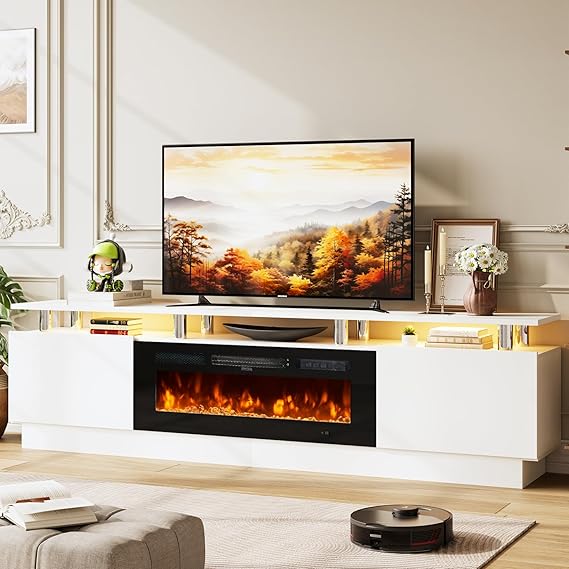 70" TV Stand with Electric Fireplace and Storage Cabinet