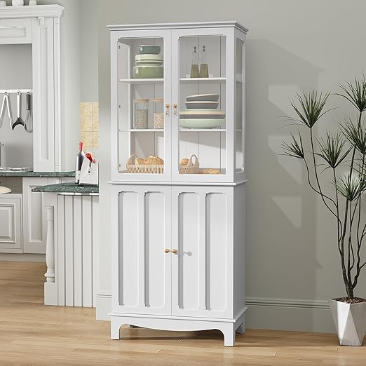 Tall Storage Cabinet with Glass Doors
