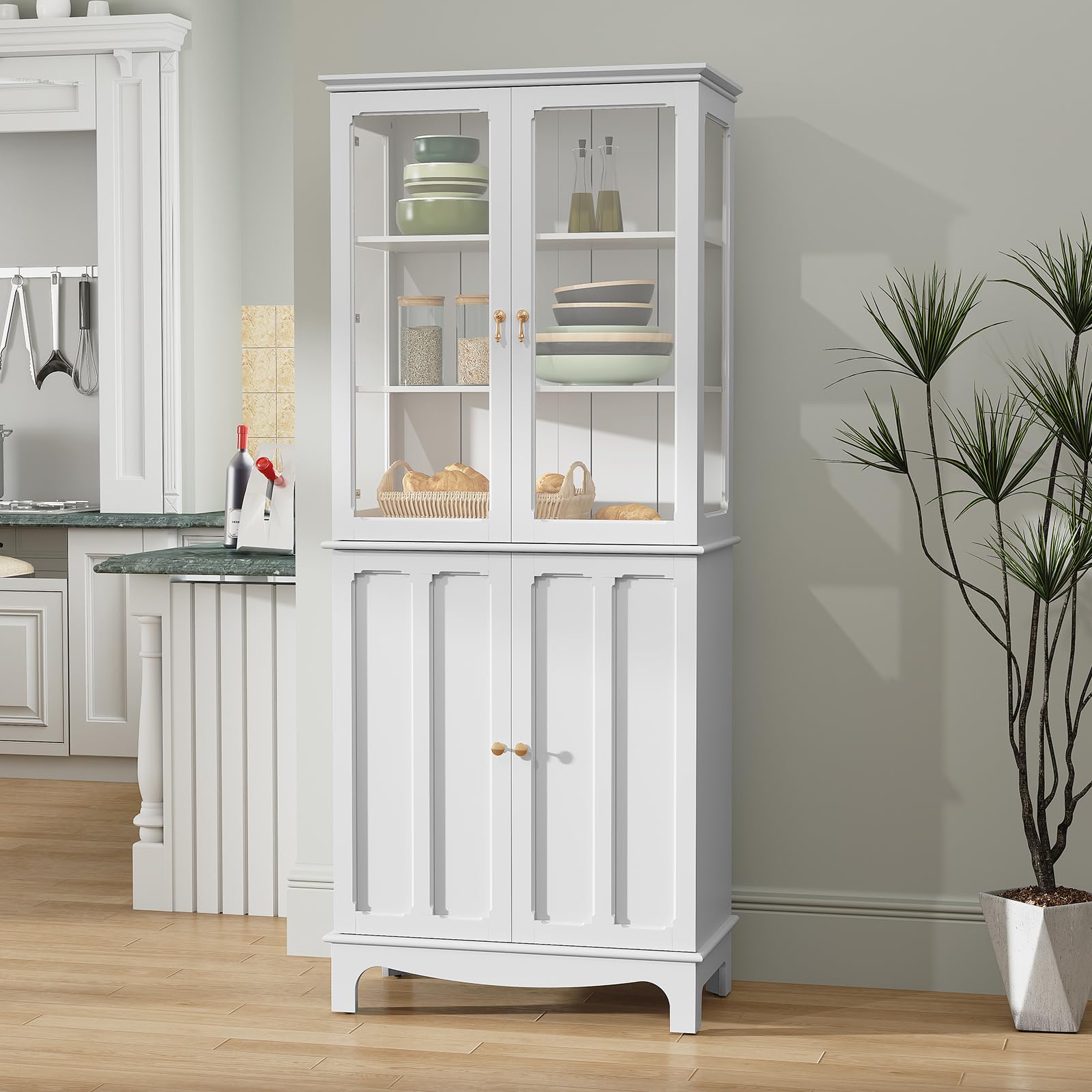 Glass Door Storage Cabinet with Adjustable Shelves