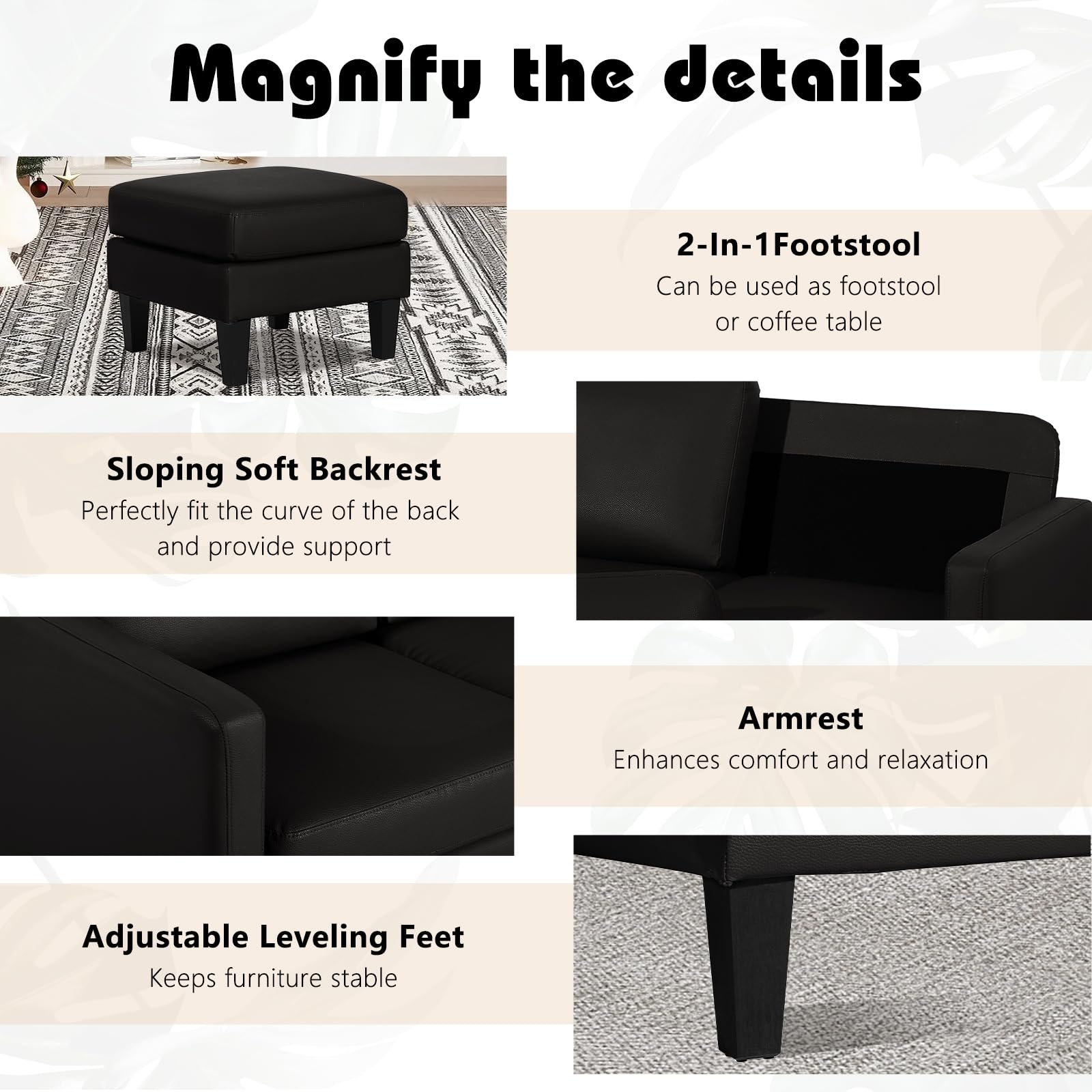Faux Leather L-Shaped Sectional Sofa with Reversible Chaise