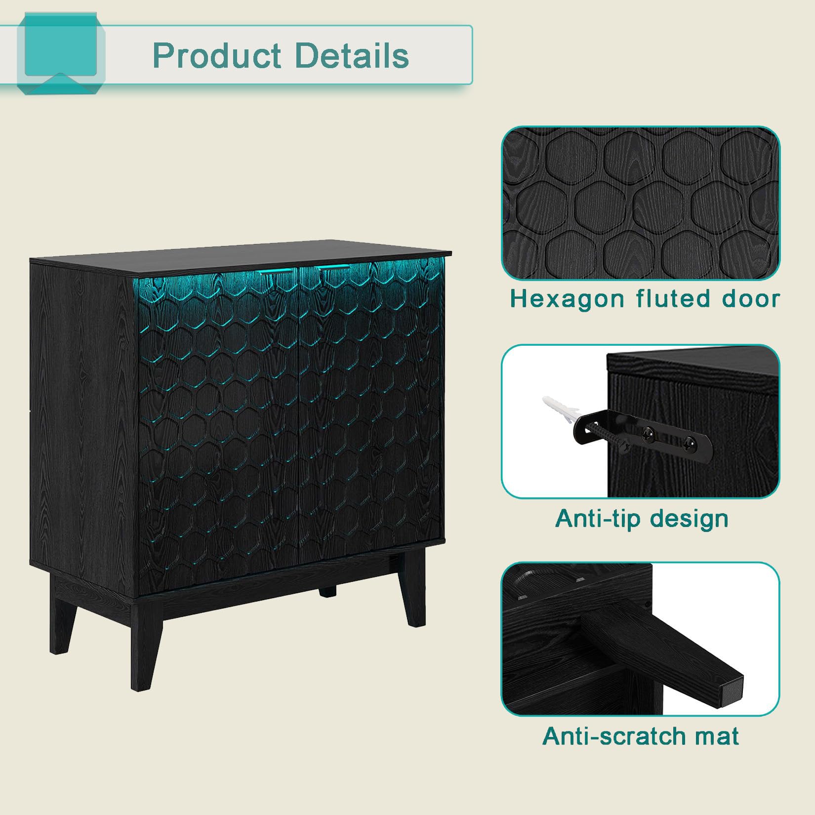 LED Sideboard Buffet Cabinet with Adjustable Shelf