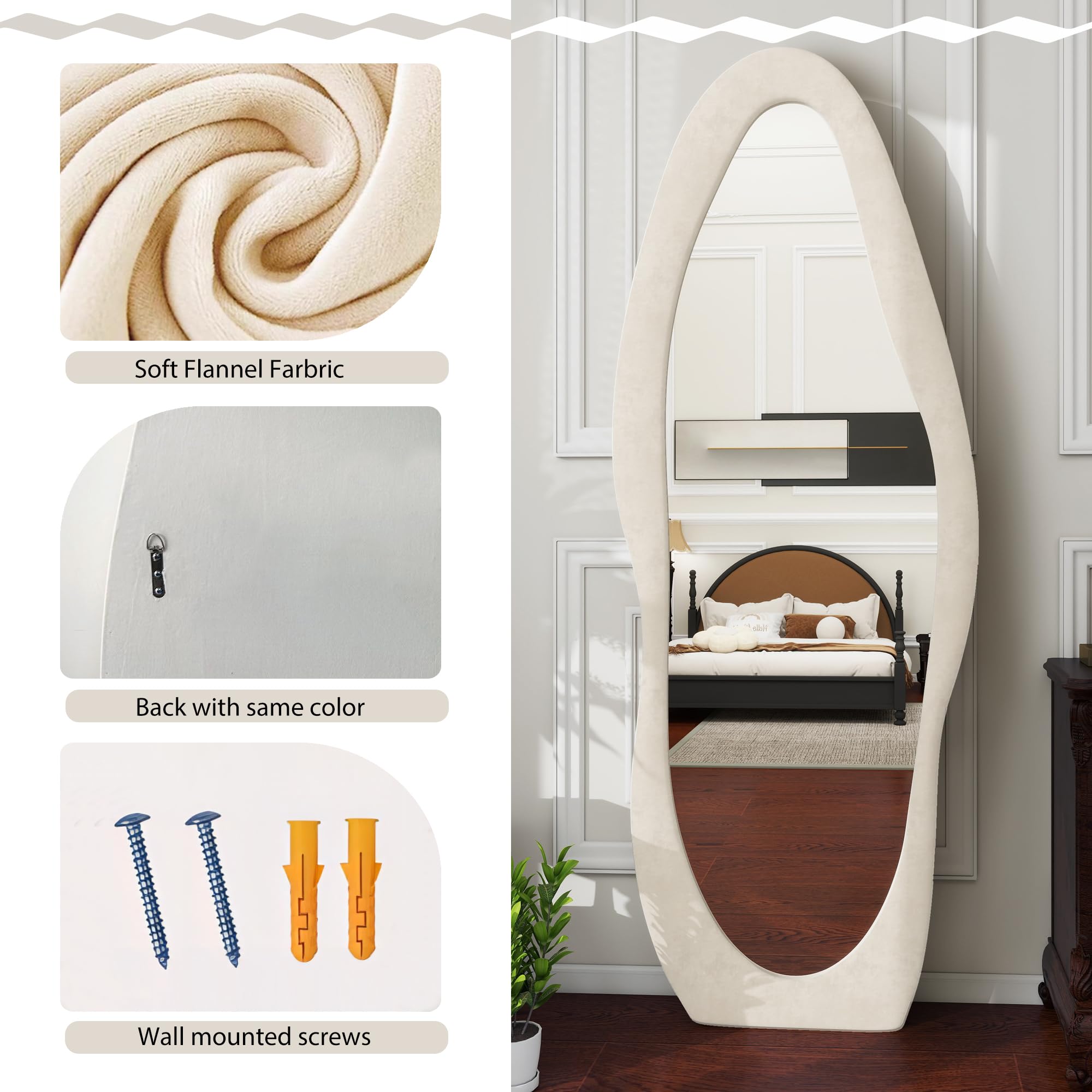 Wavy Full Length Mirror with Flannel Frame