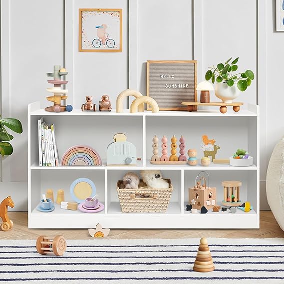 Montessori Wooden Toy Storage Organizer 2-Shelf Bookcase