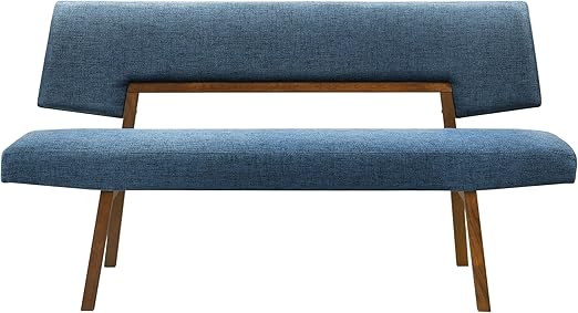 Channell Wood Dining Bench in Walnut Finish with Orange Fabric