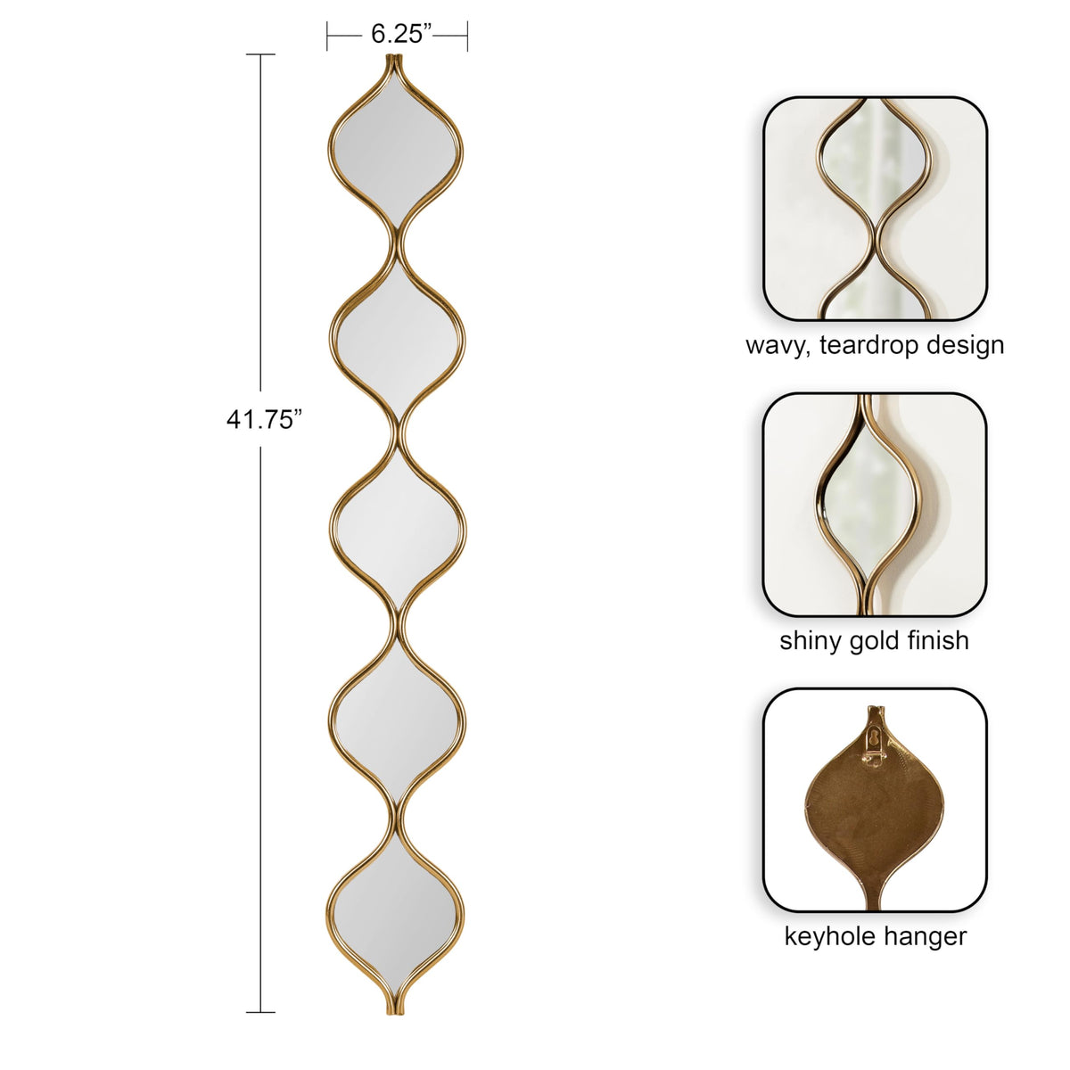 Loxi Slim Teardrop Panel Wall Mirror 7 x 42 Gold