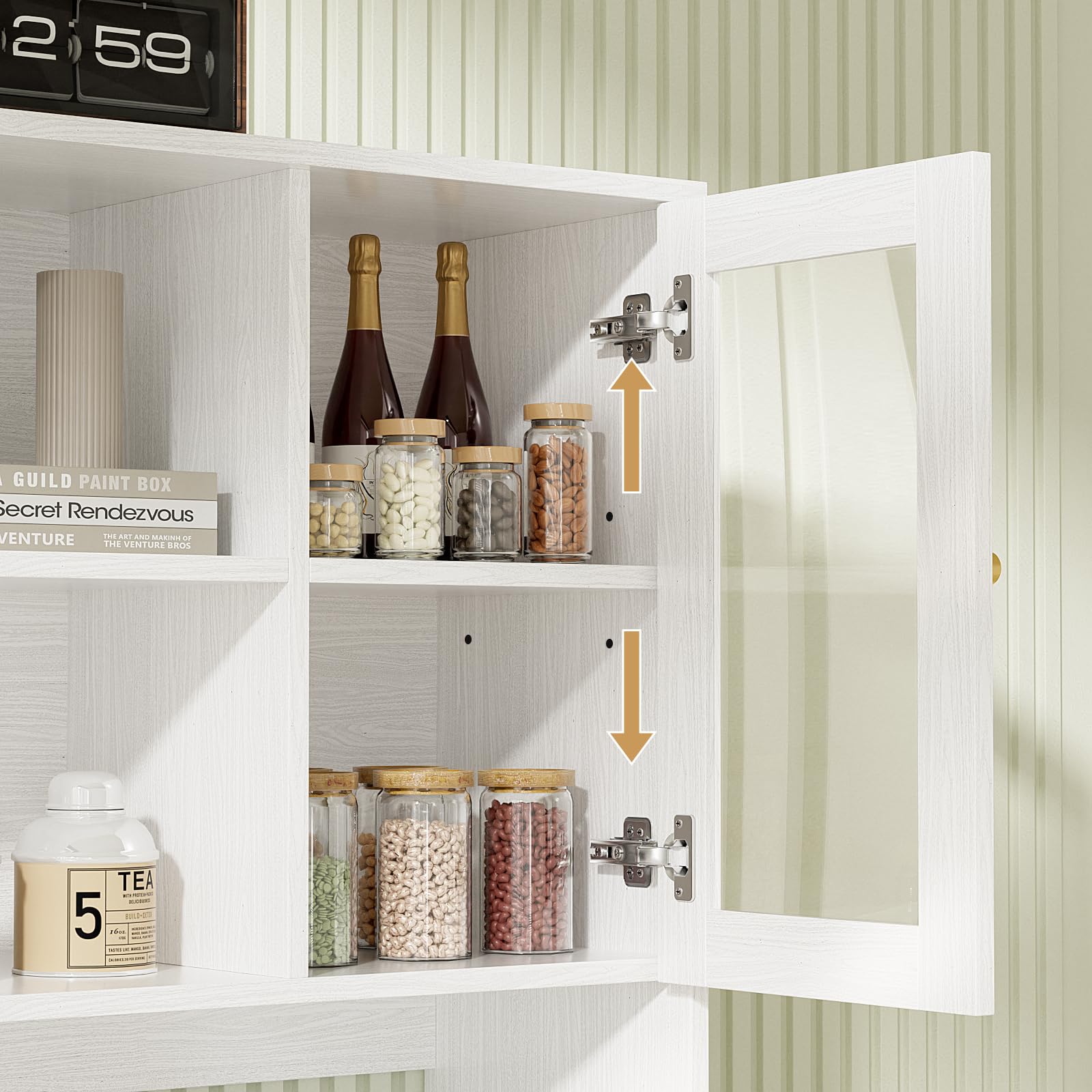 Kitchen Hutch Cabinet with Glass Doors