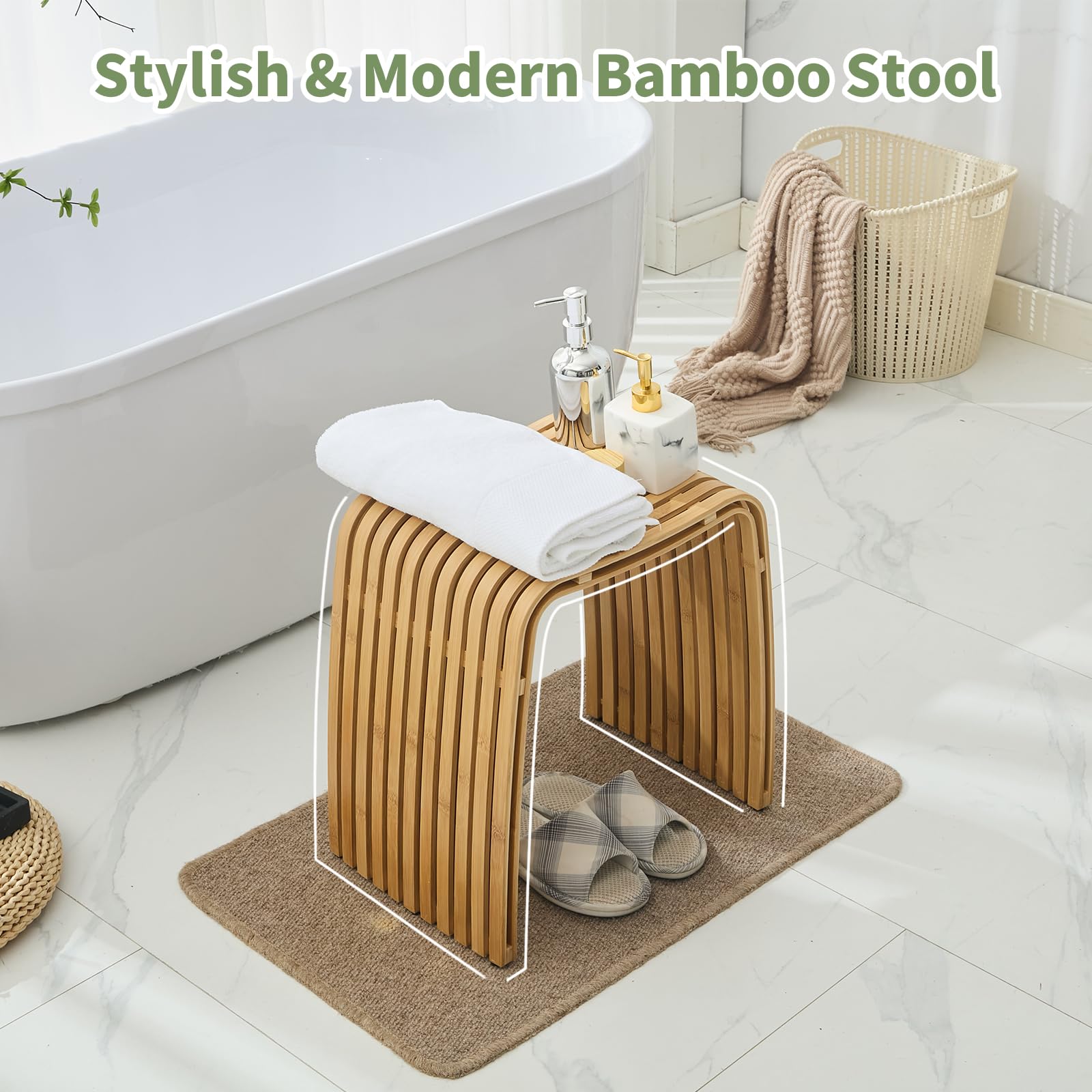 Bamboo Shower Bench Non-Slip Waterproof Bathroom Stool