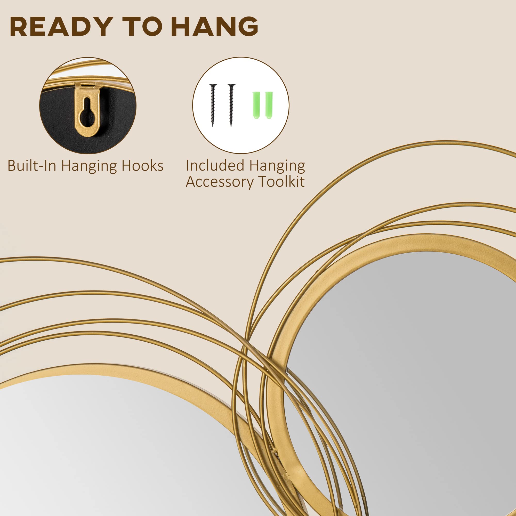 Round Metal Wall Mirror - Gold Tone