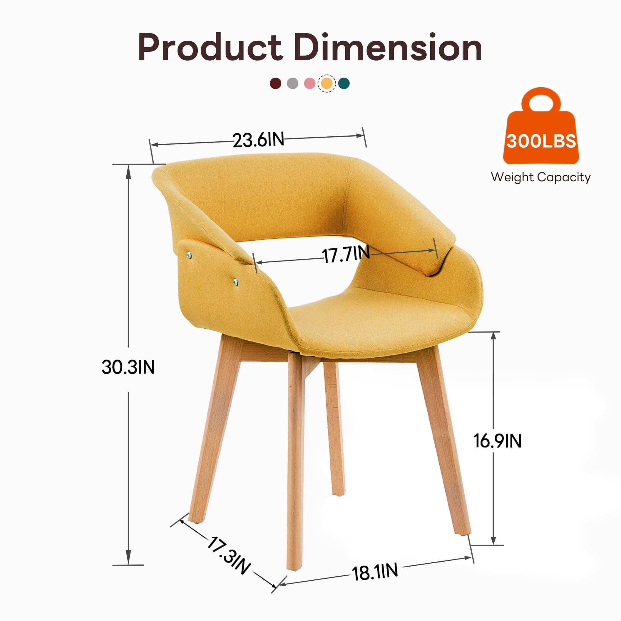 Modern Upholstered Dining Chairs Set of 2 with Solid Wood Legs
