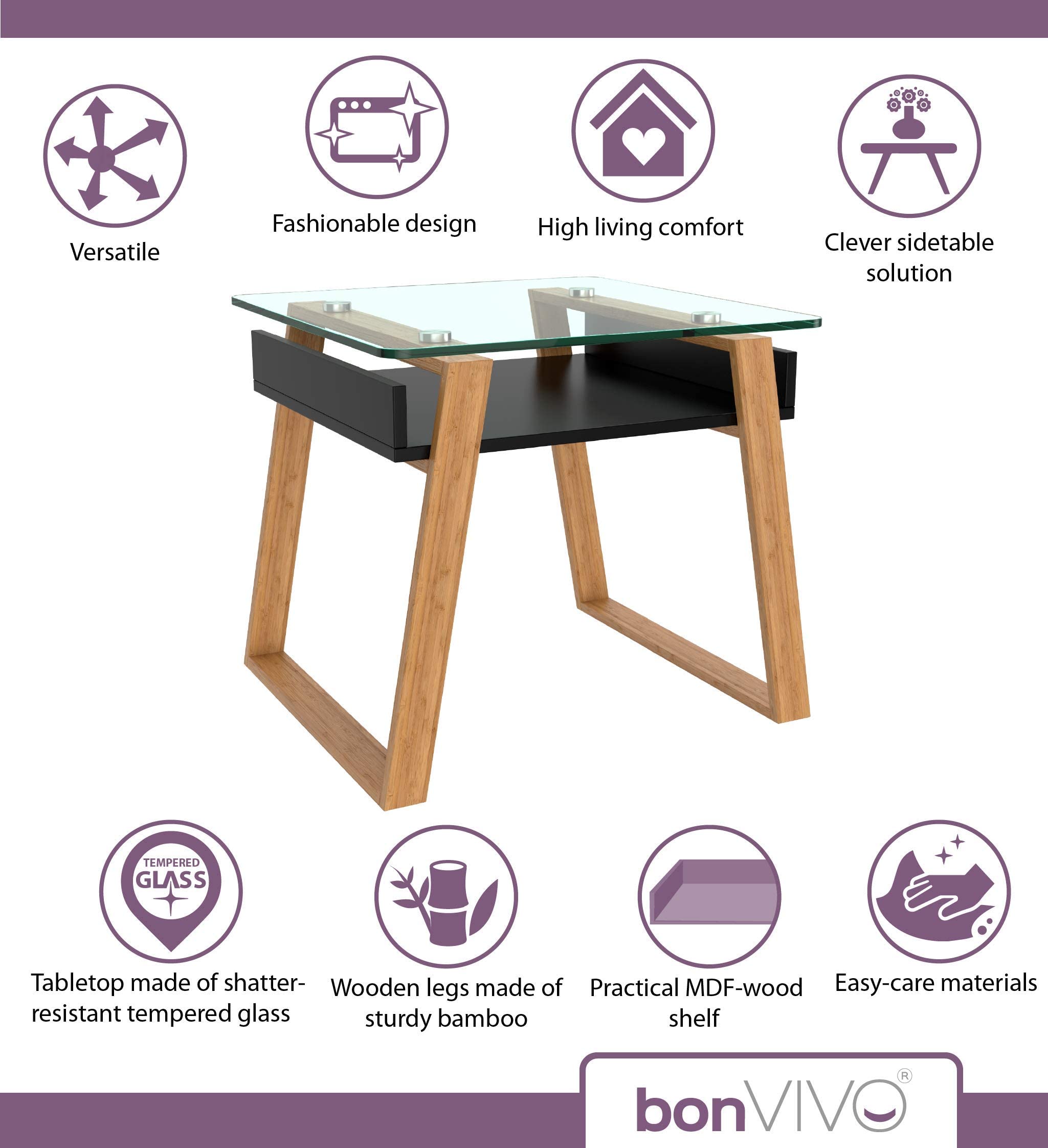 Pablo Glass Top Coffee Table with Bamboo Legs