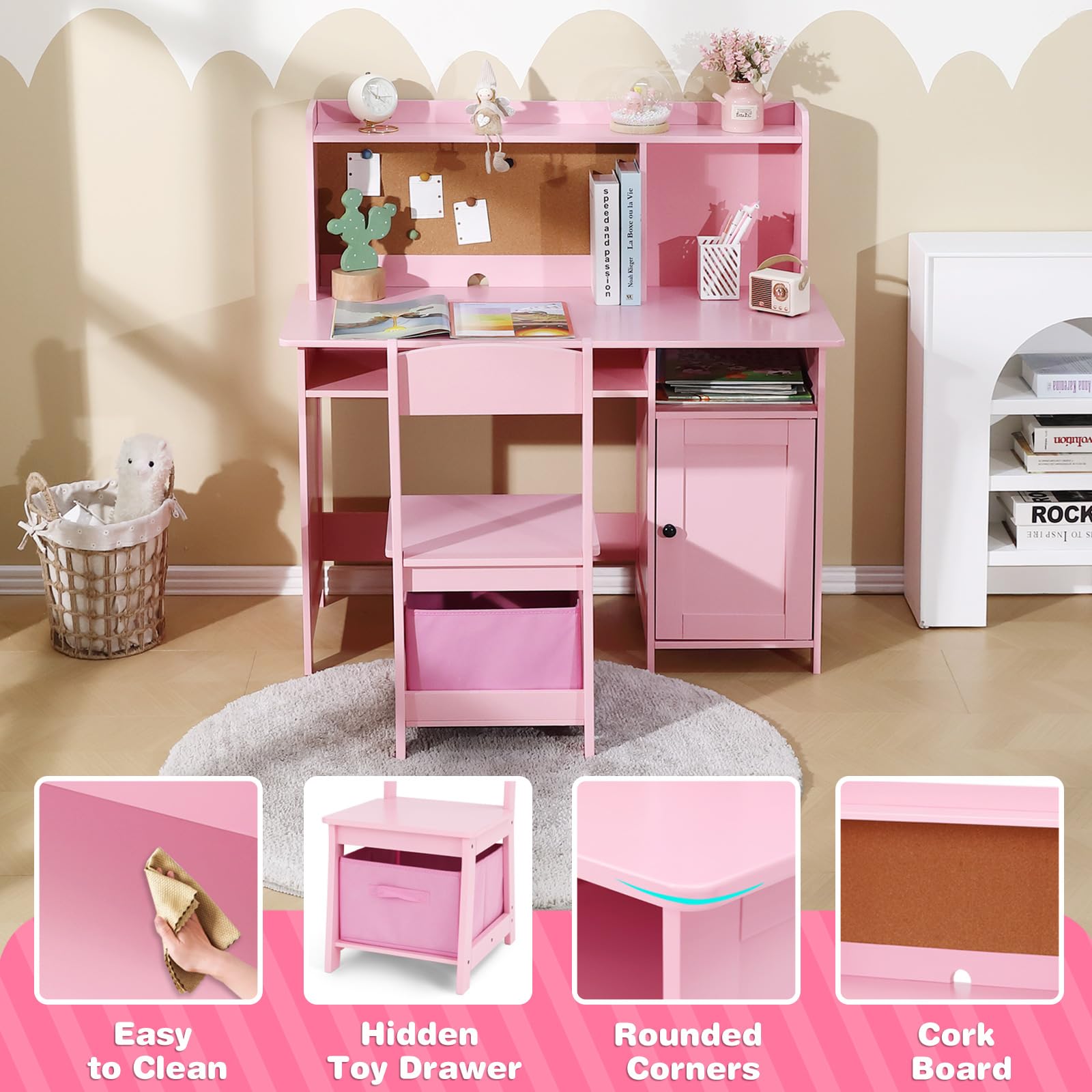 Kids Study Desk and Chair Set with Storage