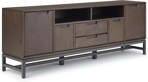 72 inch Solid Wood Low TV Stand with Metal Base