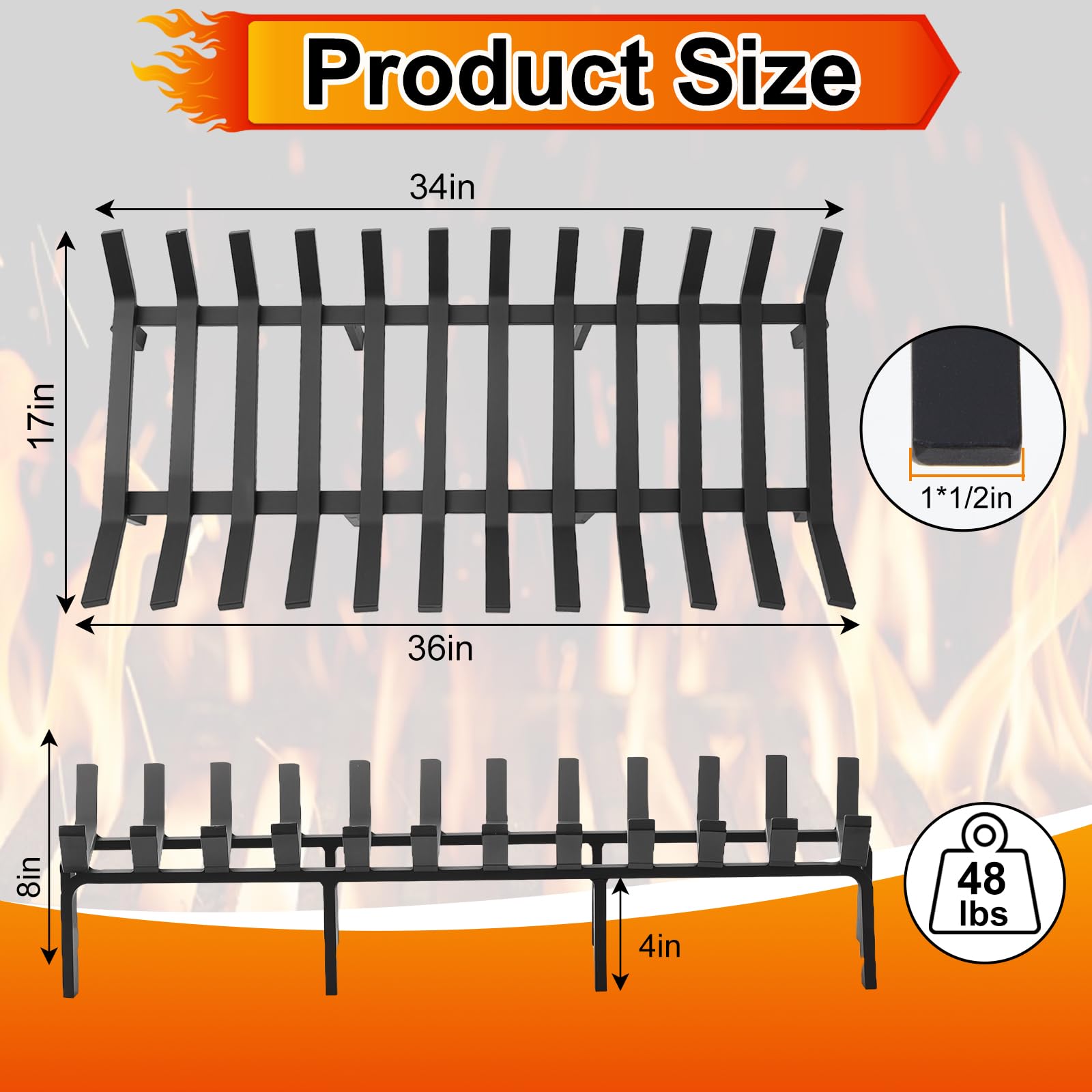36 Inch Heavy Duty Fireplace Grate