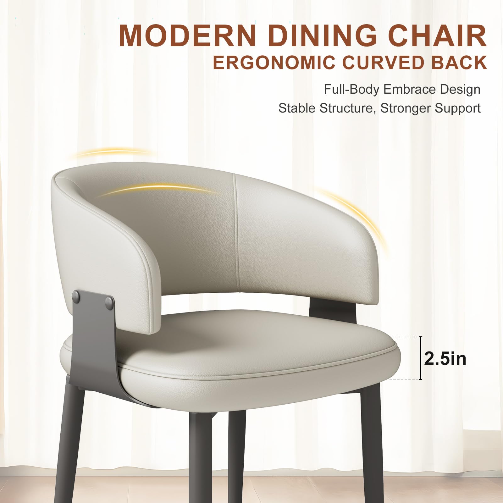 Faux Leather Dining Chairs Set of 2 with Curved Back and Metal Legs