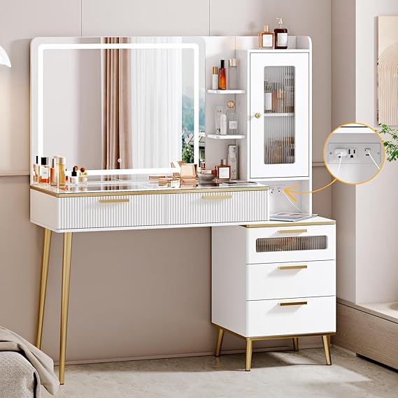 Vanity Desk with HD Lighted Mirror and 5 Drawers