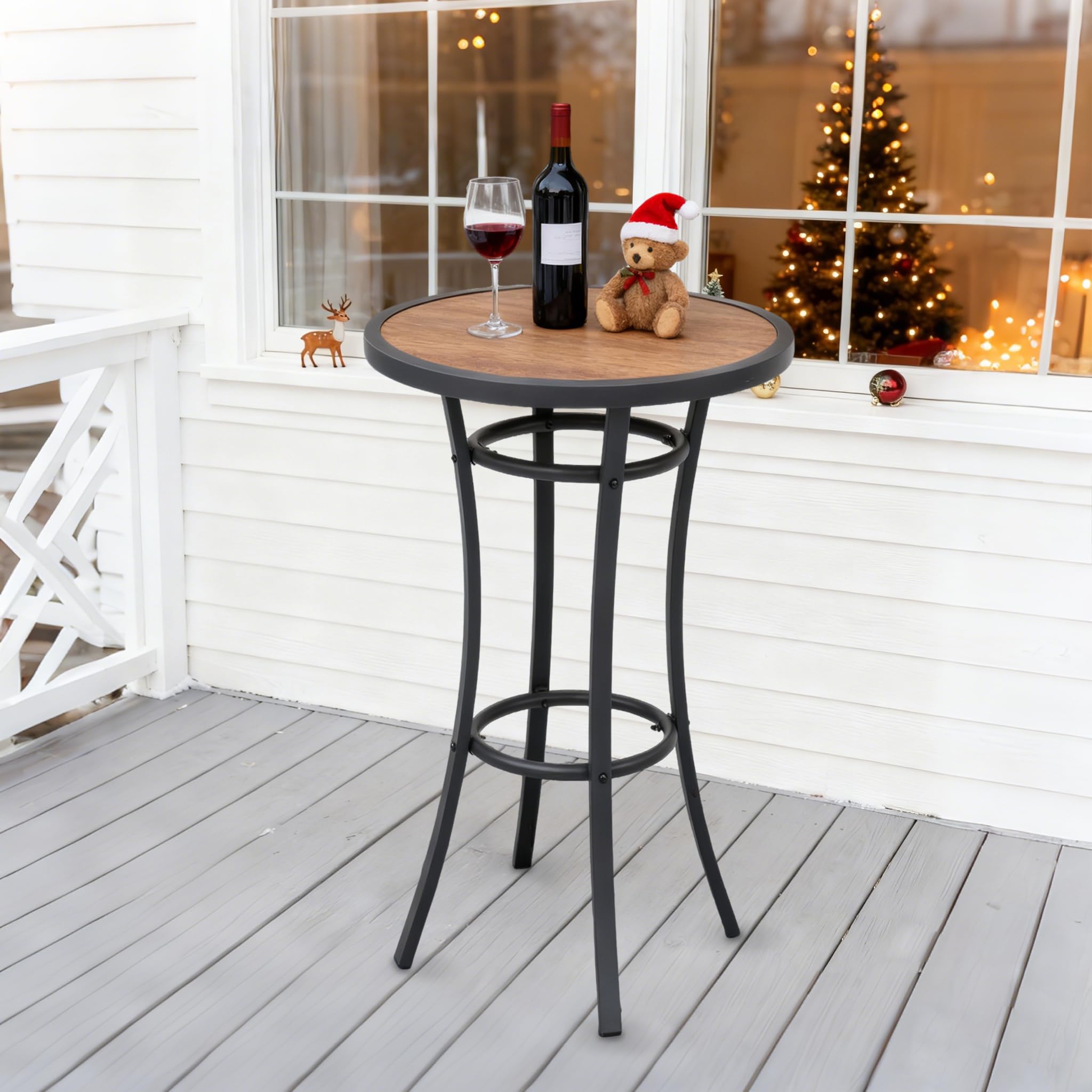 Round Bar Height Patio Table with Wood-Like Top