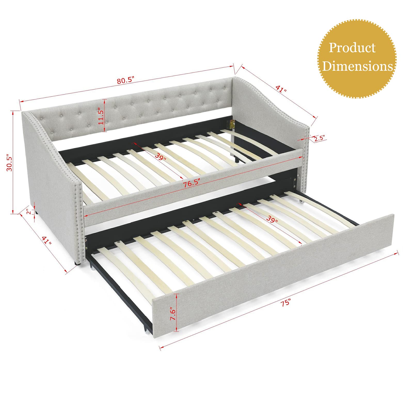 Twin Daybed with Trundle and Upholstered Sofa Bed