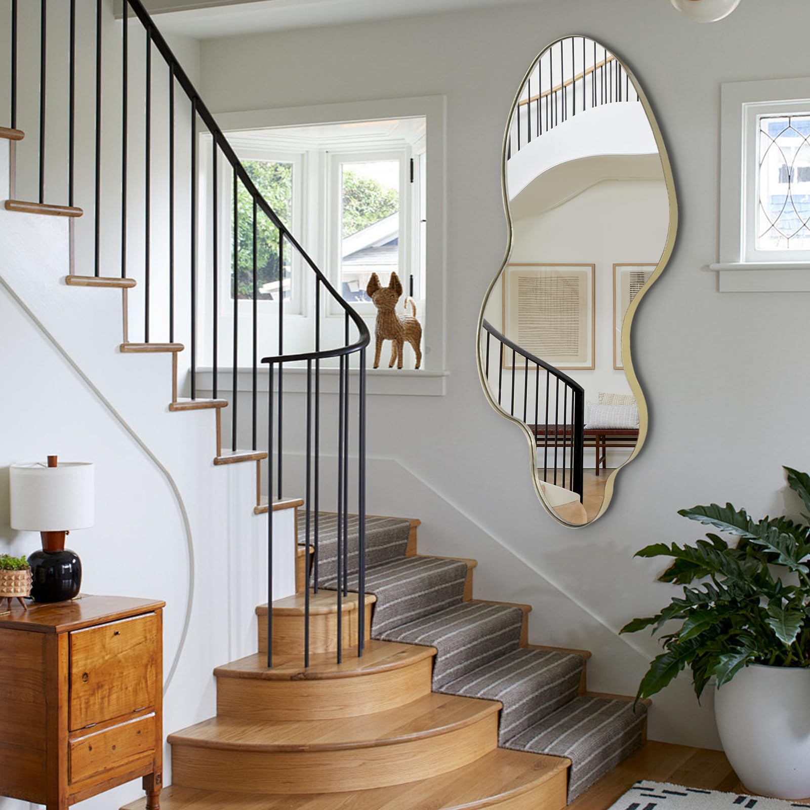 Irregular Asymmetrical Wall Mirror 55x26 with Gold Metal Frame