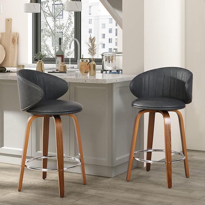 Modern Swivel Bar Stools Set of 2 with Back