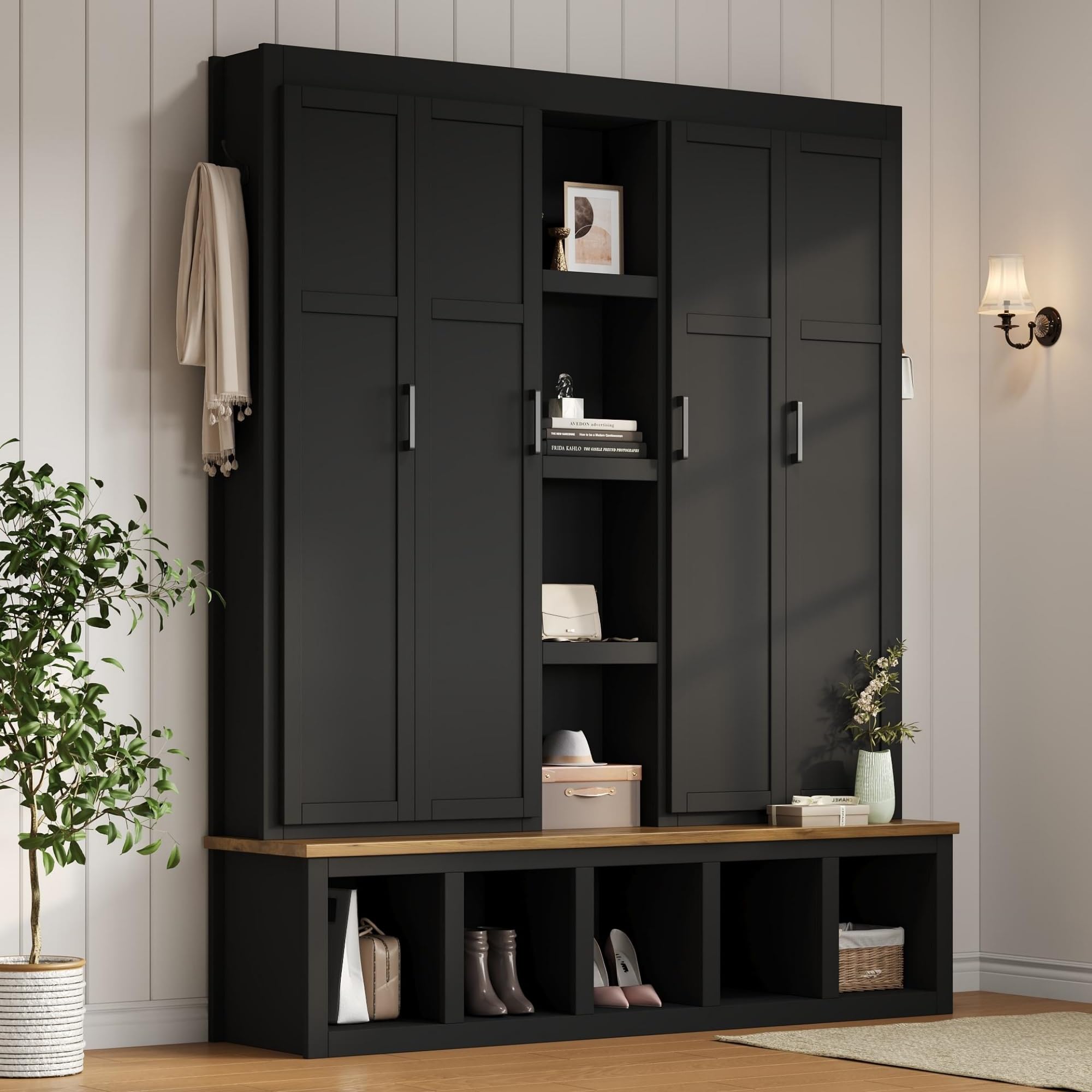 4-in-1 Entryway Hall Tree with Bench and Storage