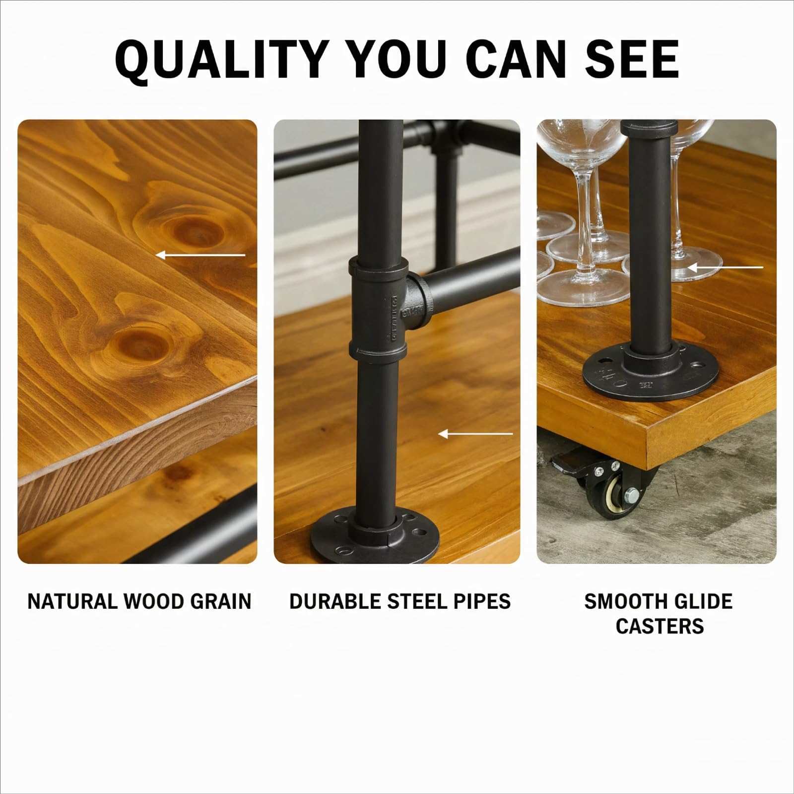 Industrial Pipe Bar Cart with Wheels