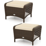 2-Piece Wicker Outdoor Ottoman Set with Removable Cushions
