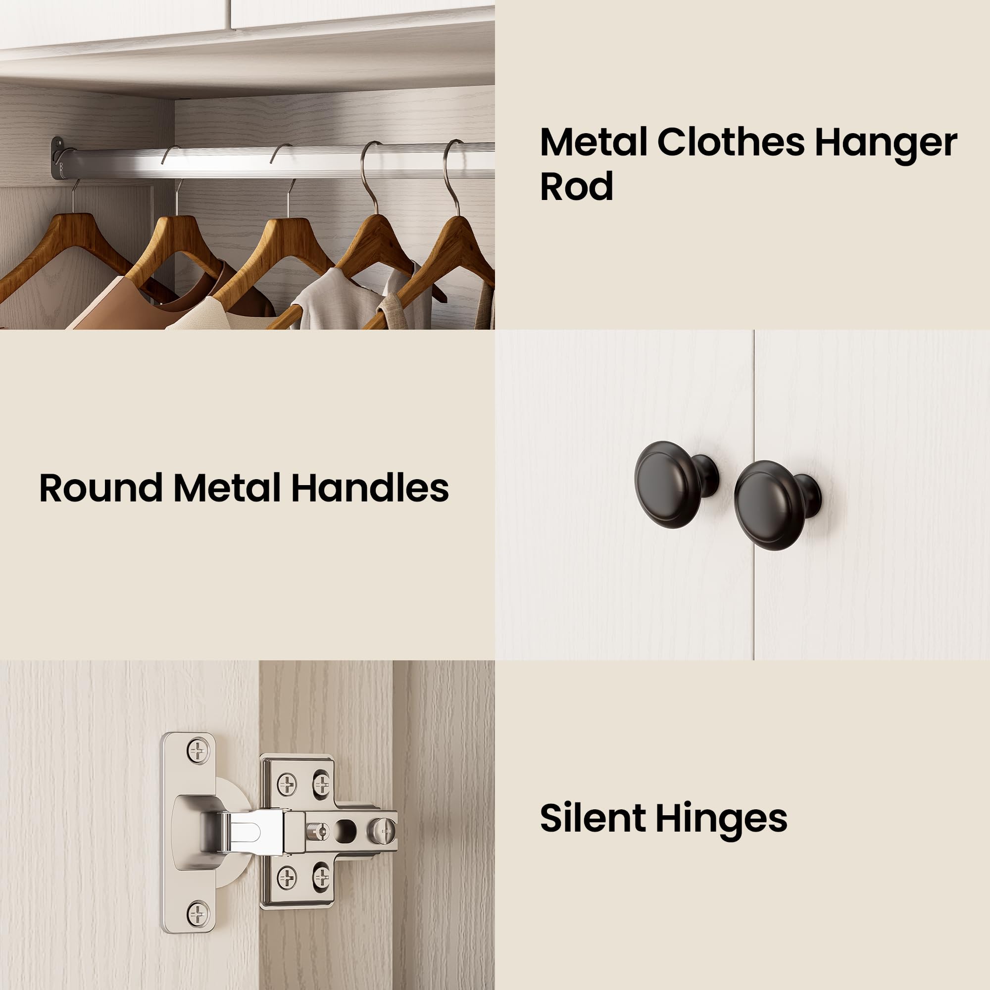 Modern White Armoire Wardrobe Closet with Adjustable Shelves and Side Storage Tower