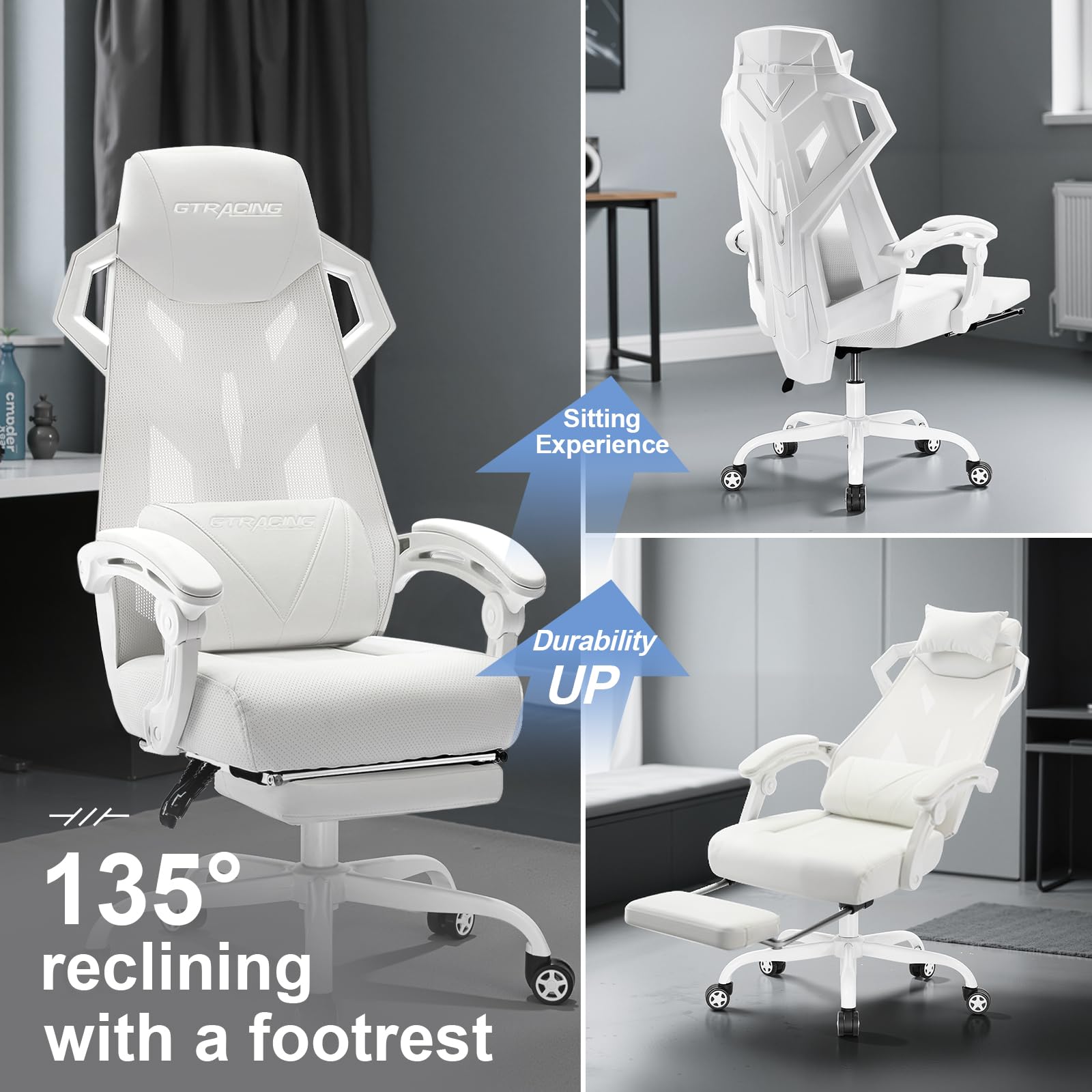 Gaming Chair with Mesh Back and Footrest