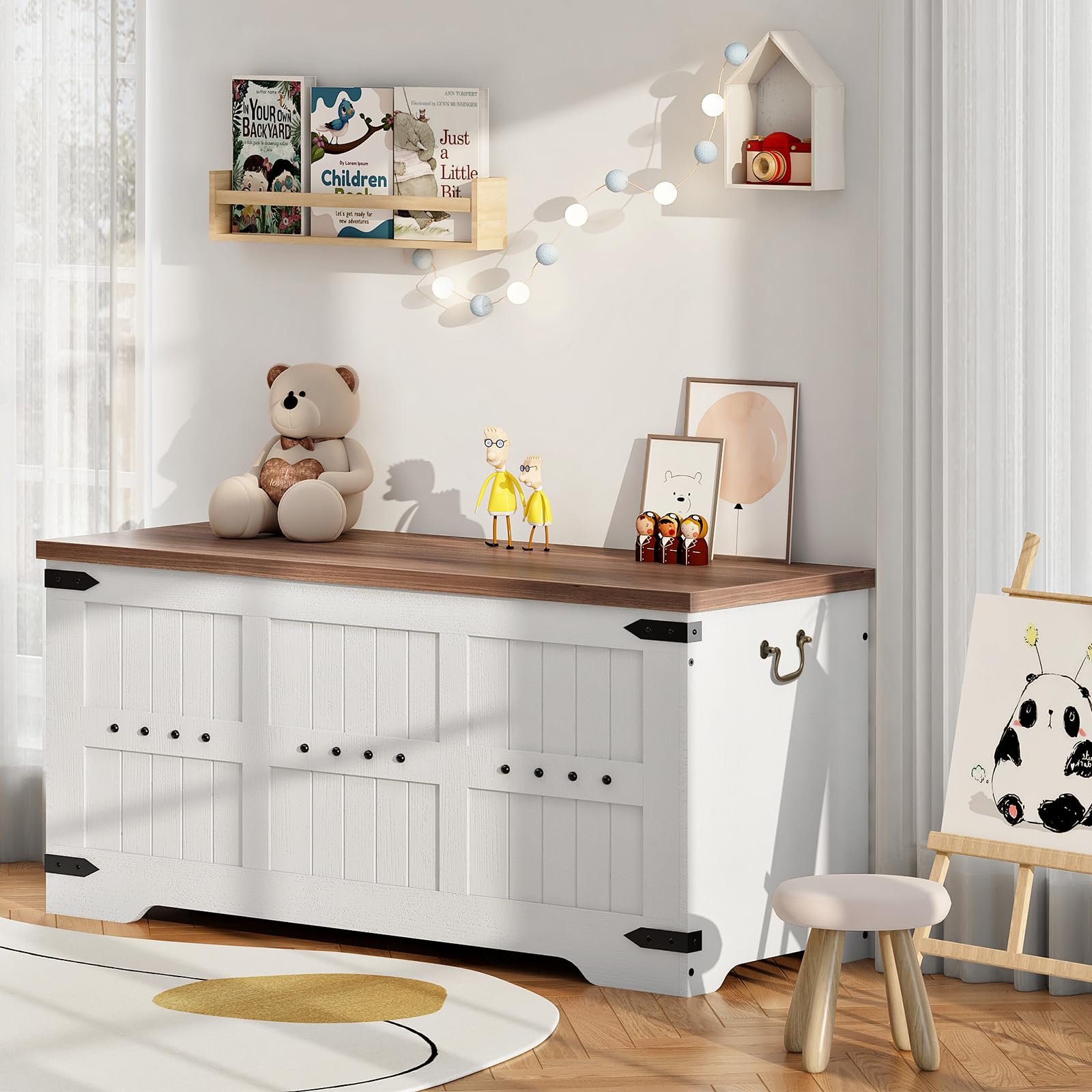 Farmhouse Storage Bench with Safety Hinges