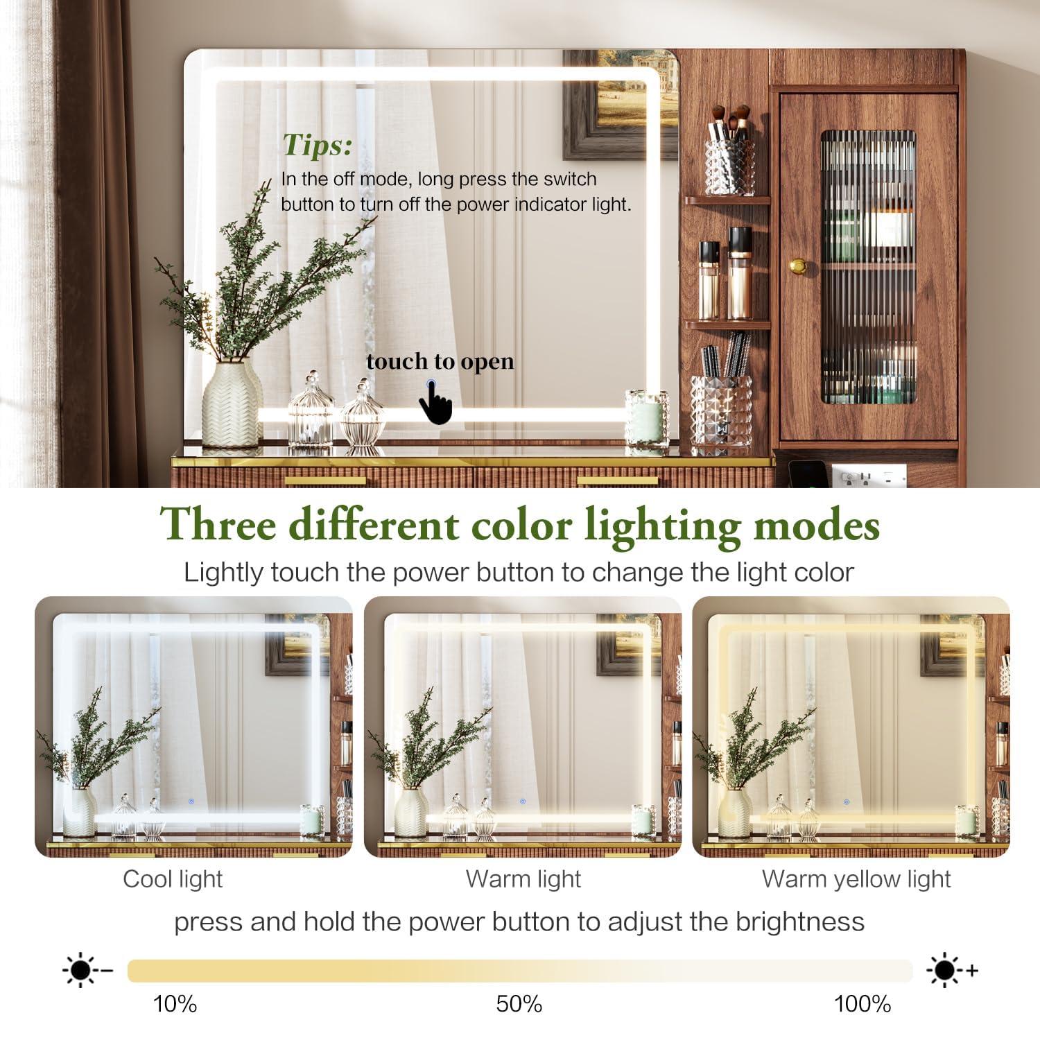 47.24" Modern Vanity Desk with Mirror and Lights