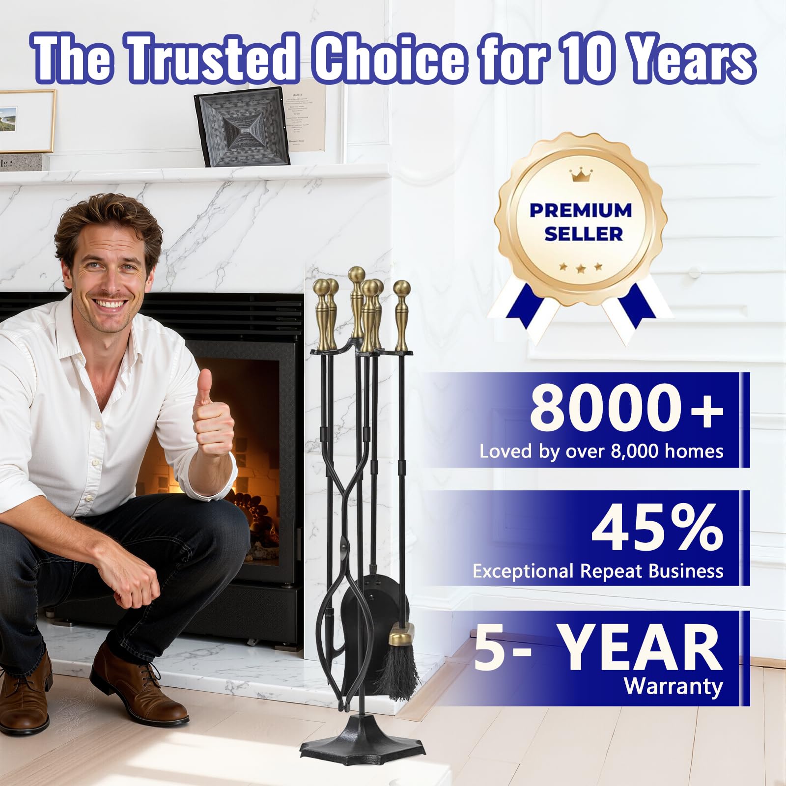 5-Piece Brass Fireplace Tool Set