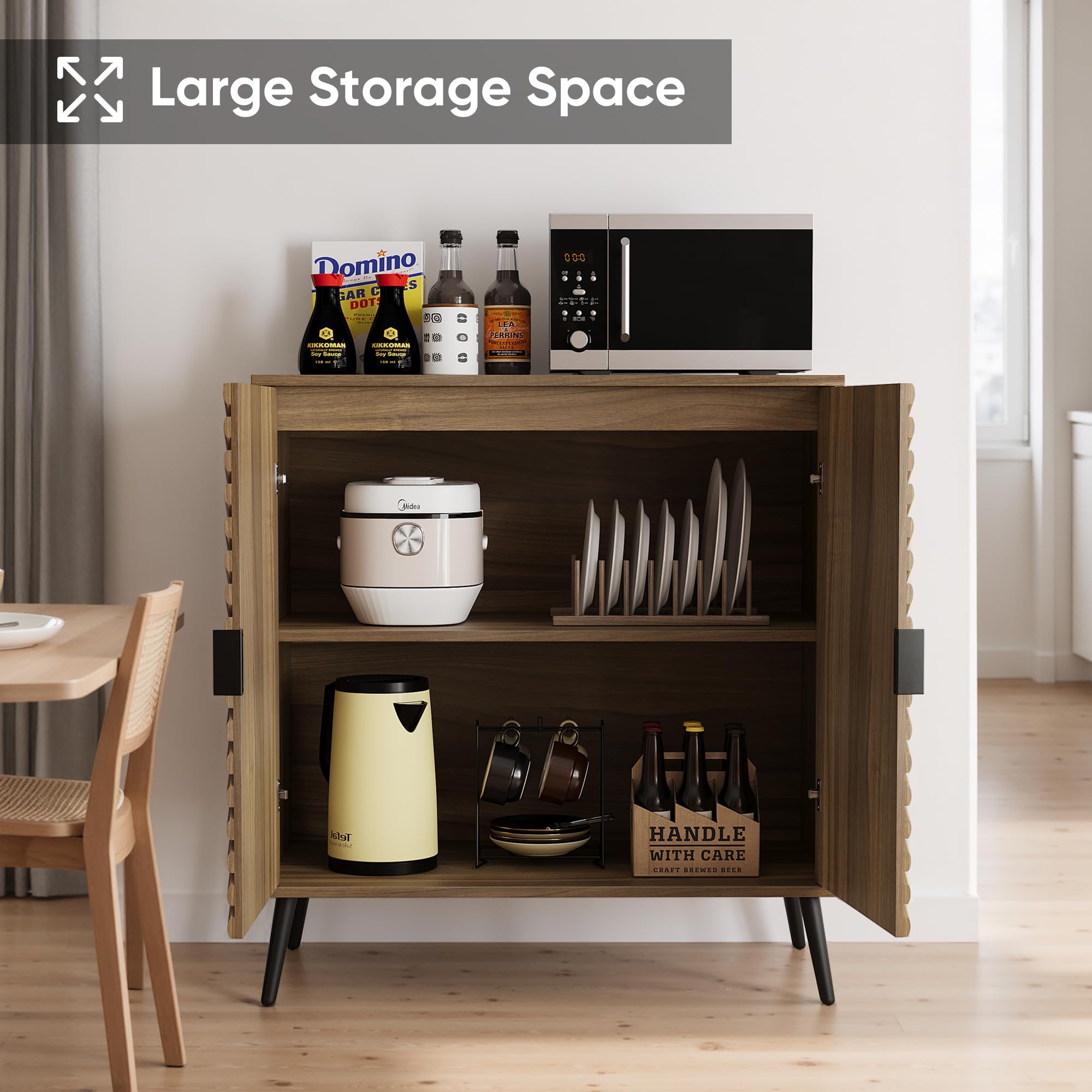 Walnut Sideboard Cabinet with Adjustable Shelf
