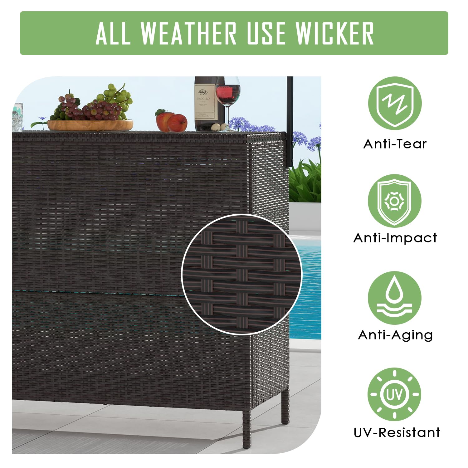 Outdoor Tiki Bar Set with 2 Stools