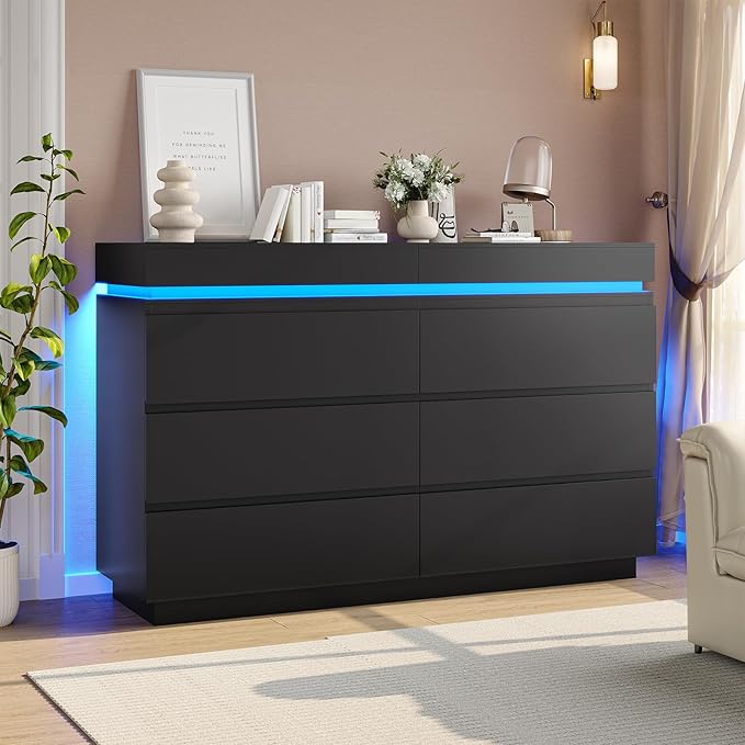 6 Drawer Dresser with Sliding Desktop and Charging Station