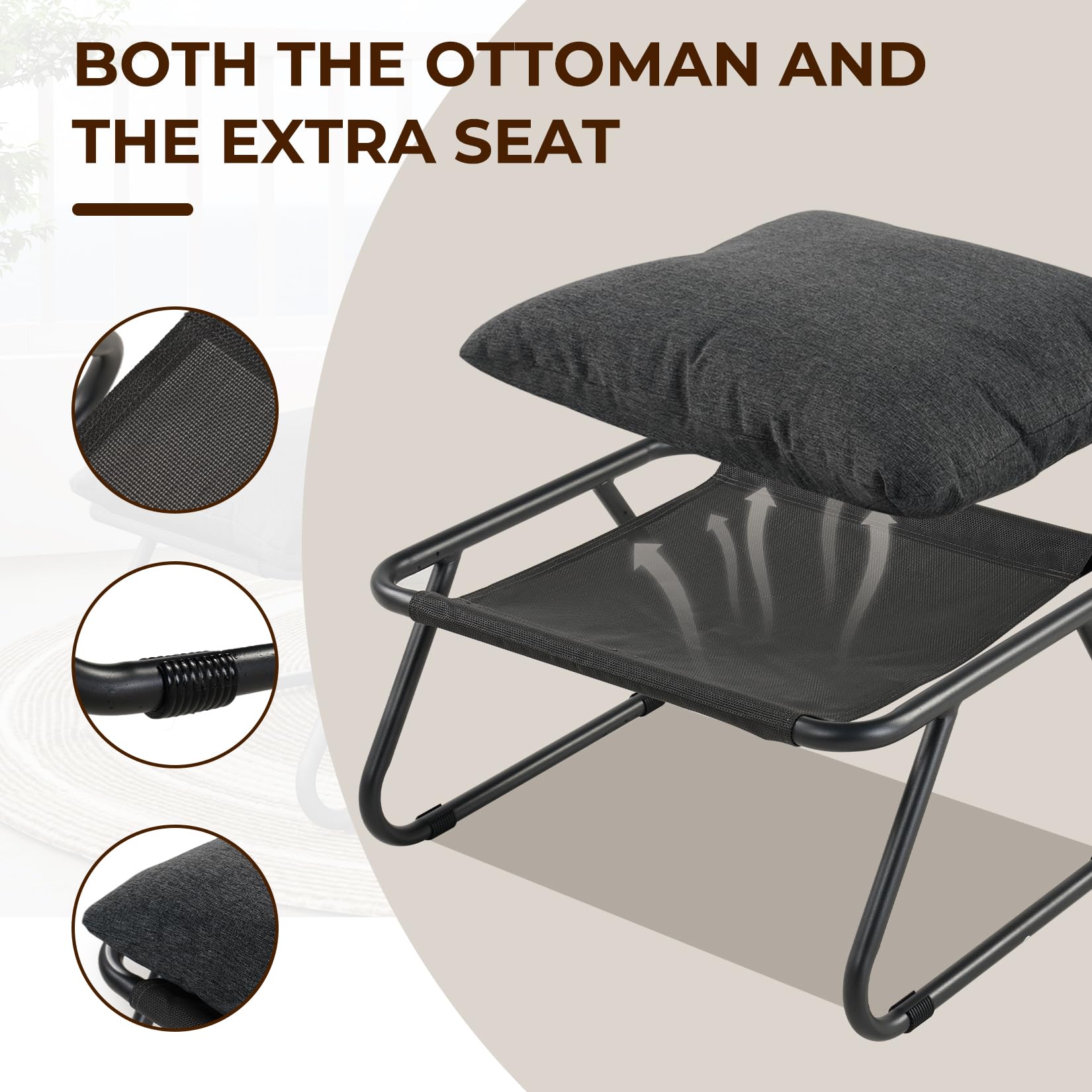 Outdoor Lounge Chair with Ottoman - Modern Patio Recliner Set