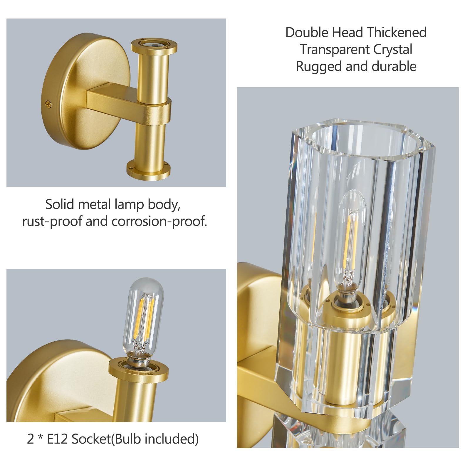 Modern Gold Crystal Wall Sconces Set of Two