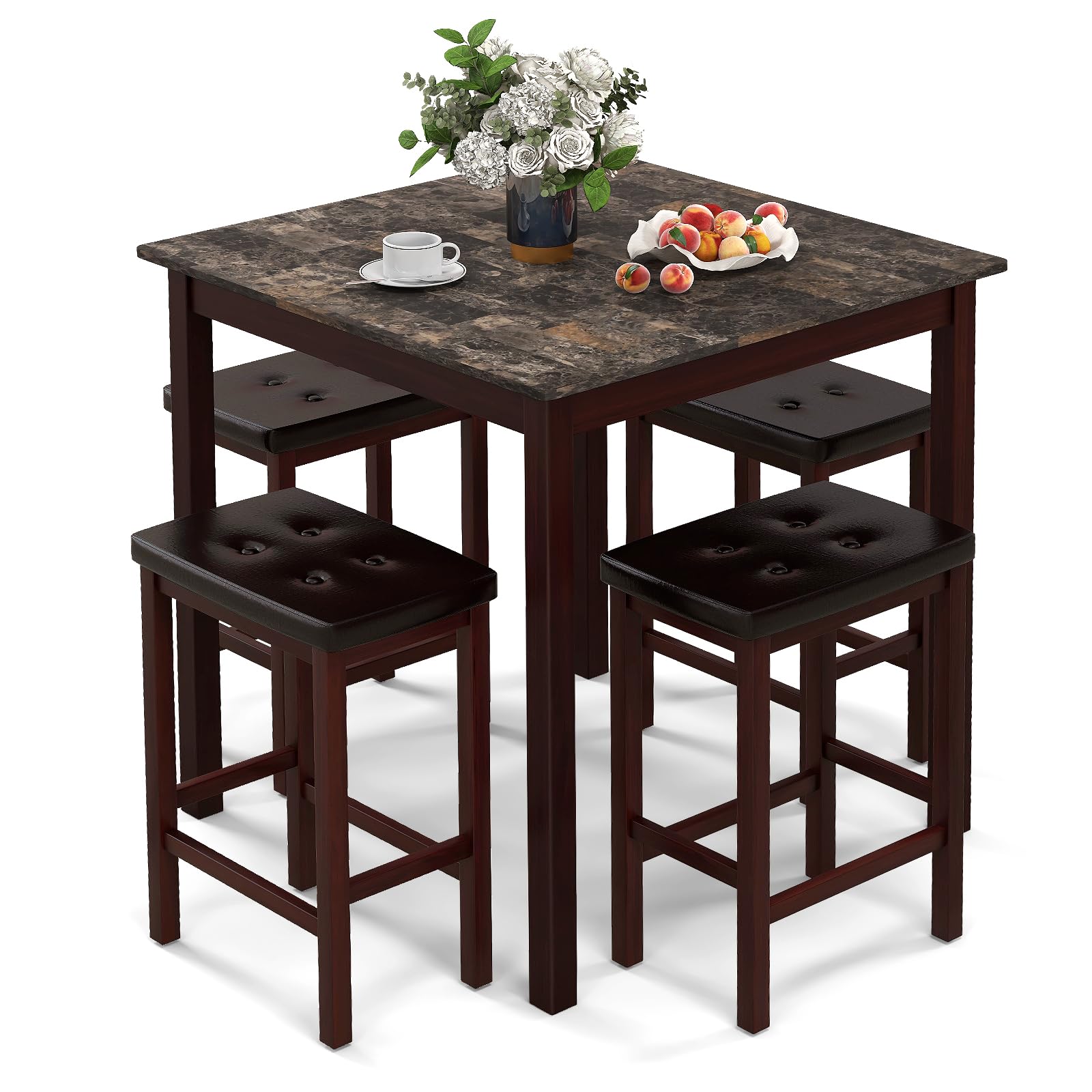 5-Piece Counter-Height Dining Set with Faux Marble Table