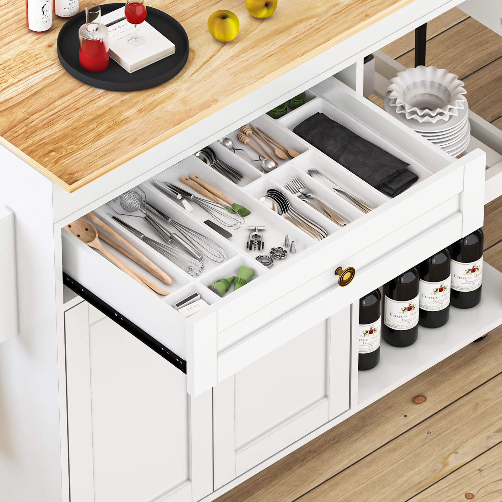 81.5" Kitchen Island with Extendable Dining Table on Wheels