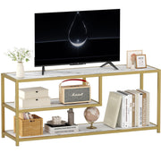 47" TV Stand Faux Marble Top Gold Metal Legs