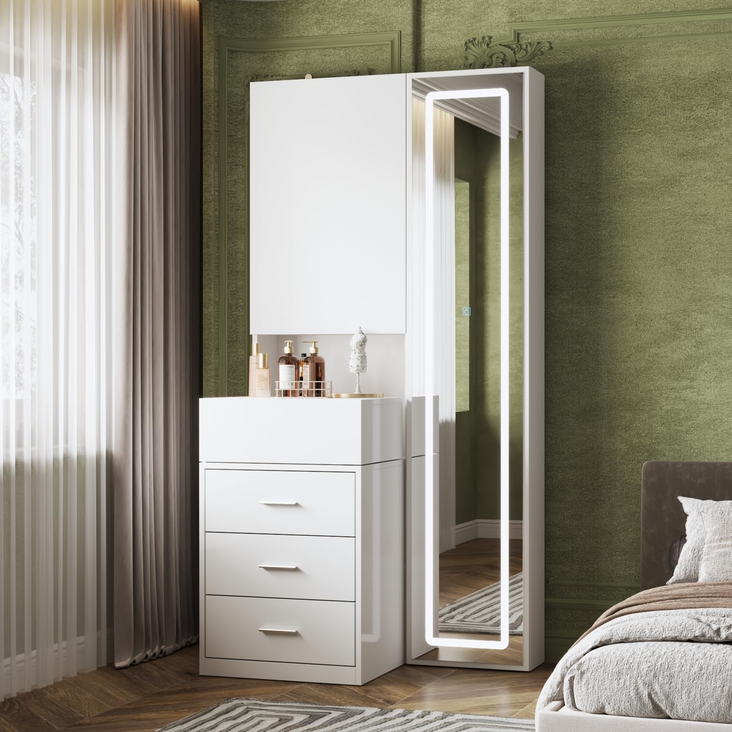 Vanity Desk with Mirror and Lights