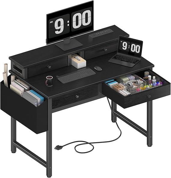 Small White Kids Desk with Fabric Drawers and Monitor Stand