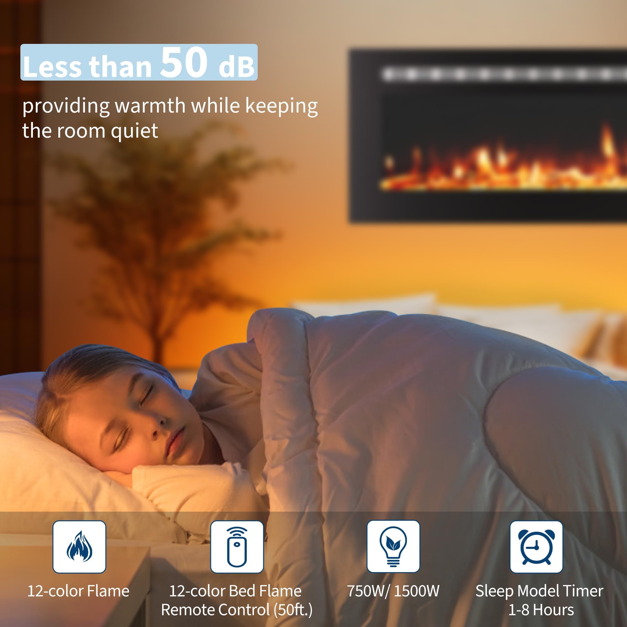 50" Wall Mount Electric Fireplace with Remote