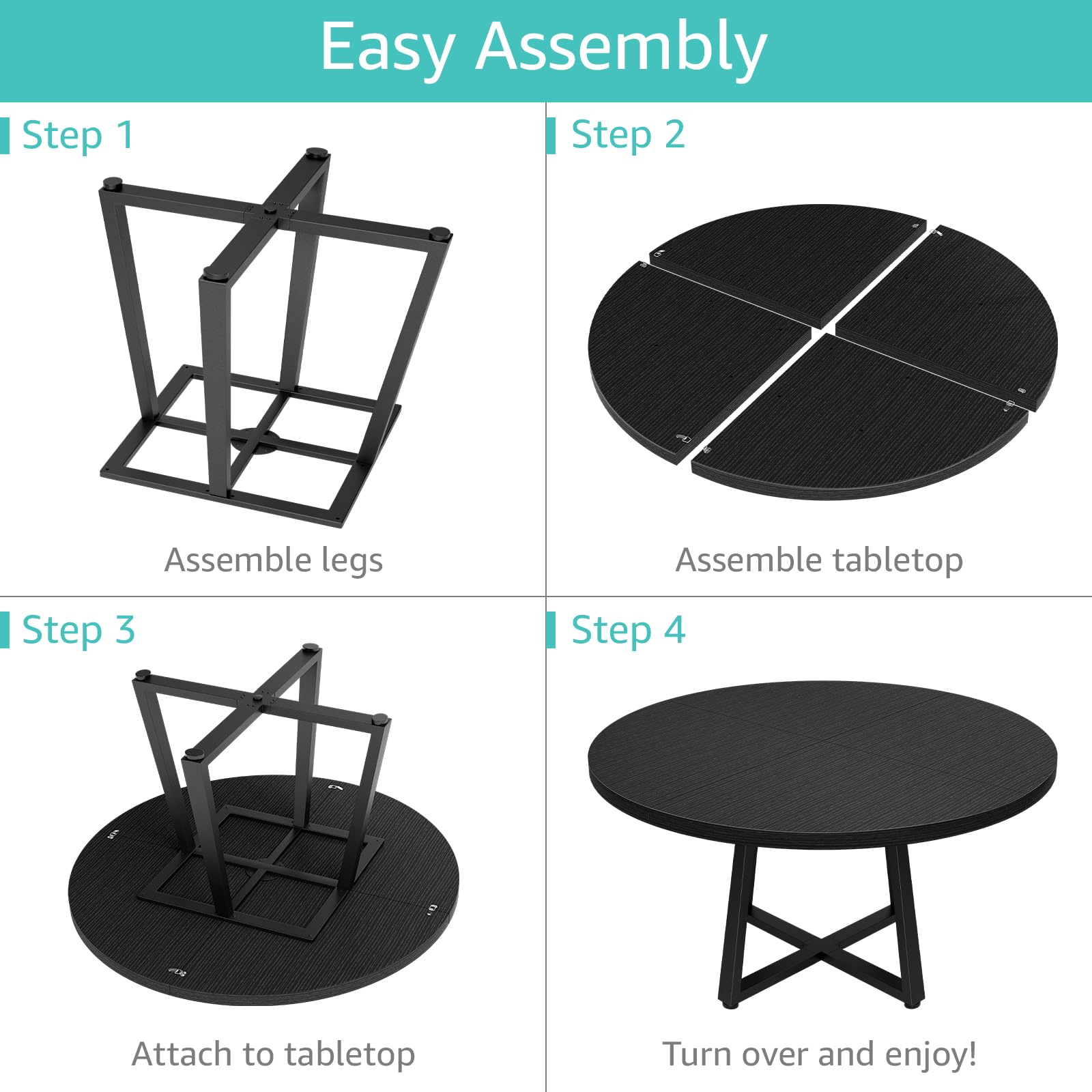 51 Inch Round Dining Table for 6