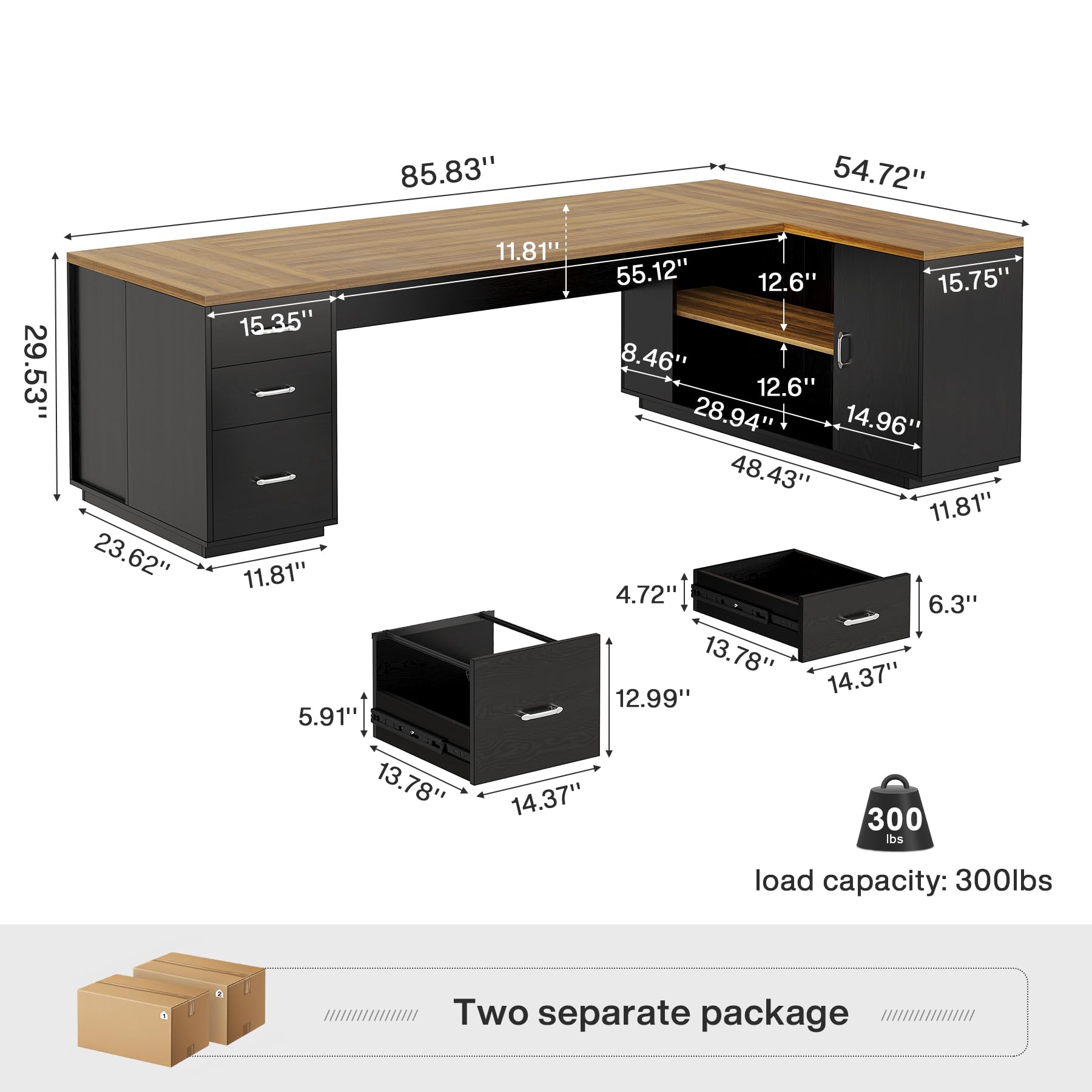 L-Shaped Executive Desk with Storage