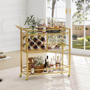 Gold Bar Cart with Wine Rack and Glass Holder