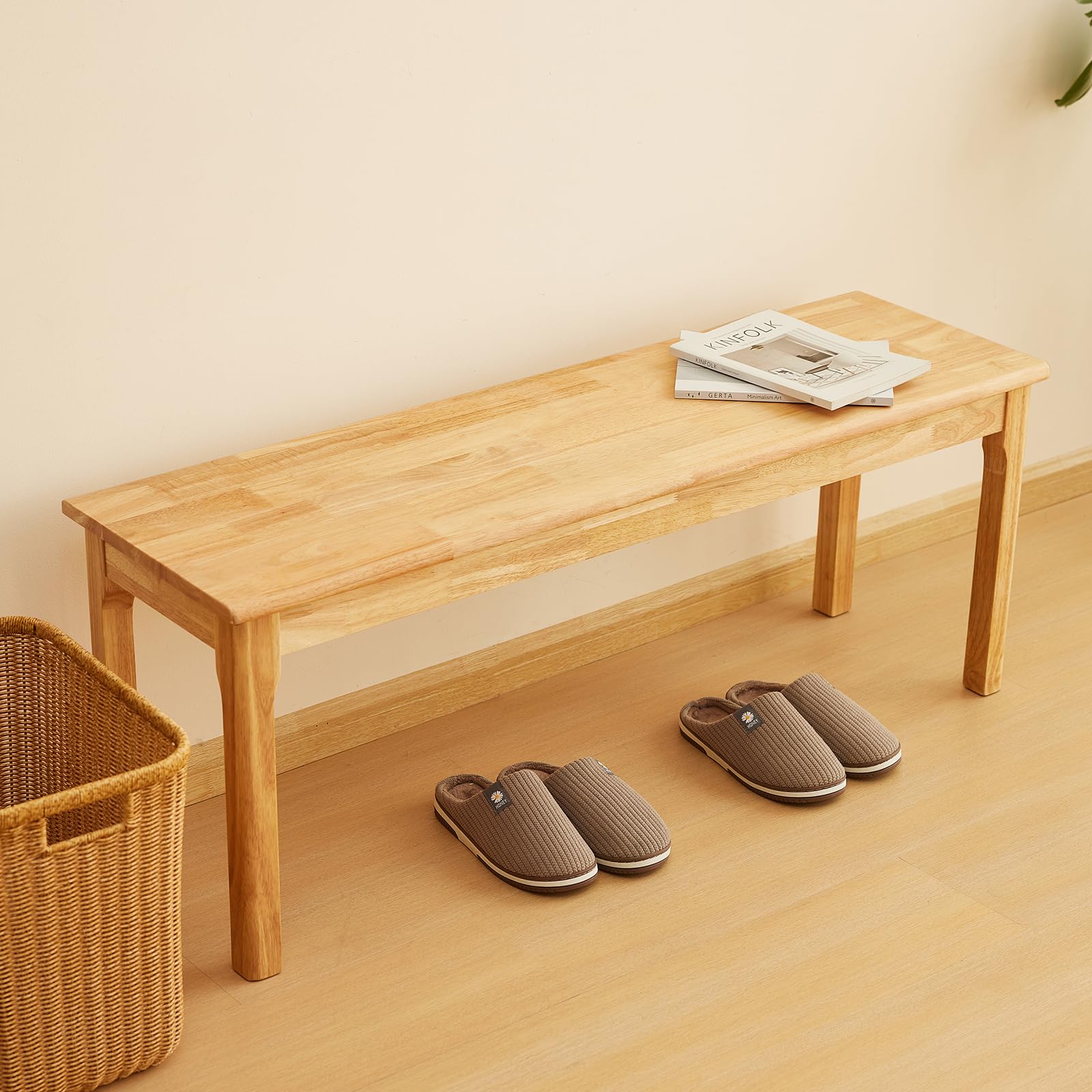 Solid Oak Wood Bench for Entryway and Dining