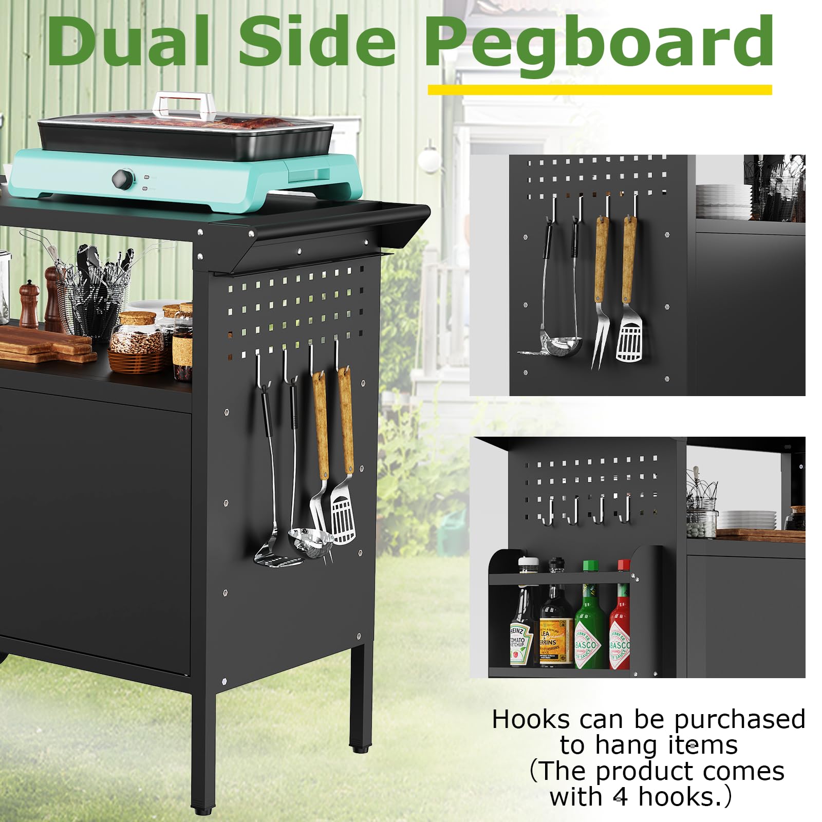 Outdoor Grill Table with Storage and Foldable Tabletop