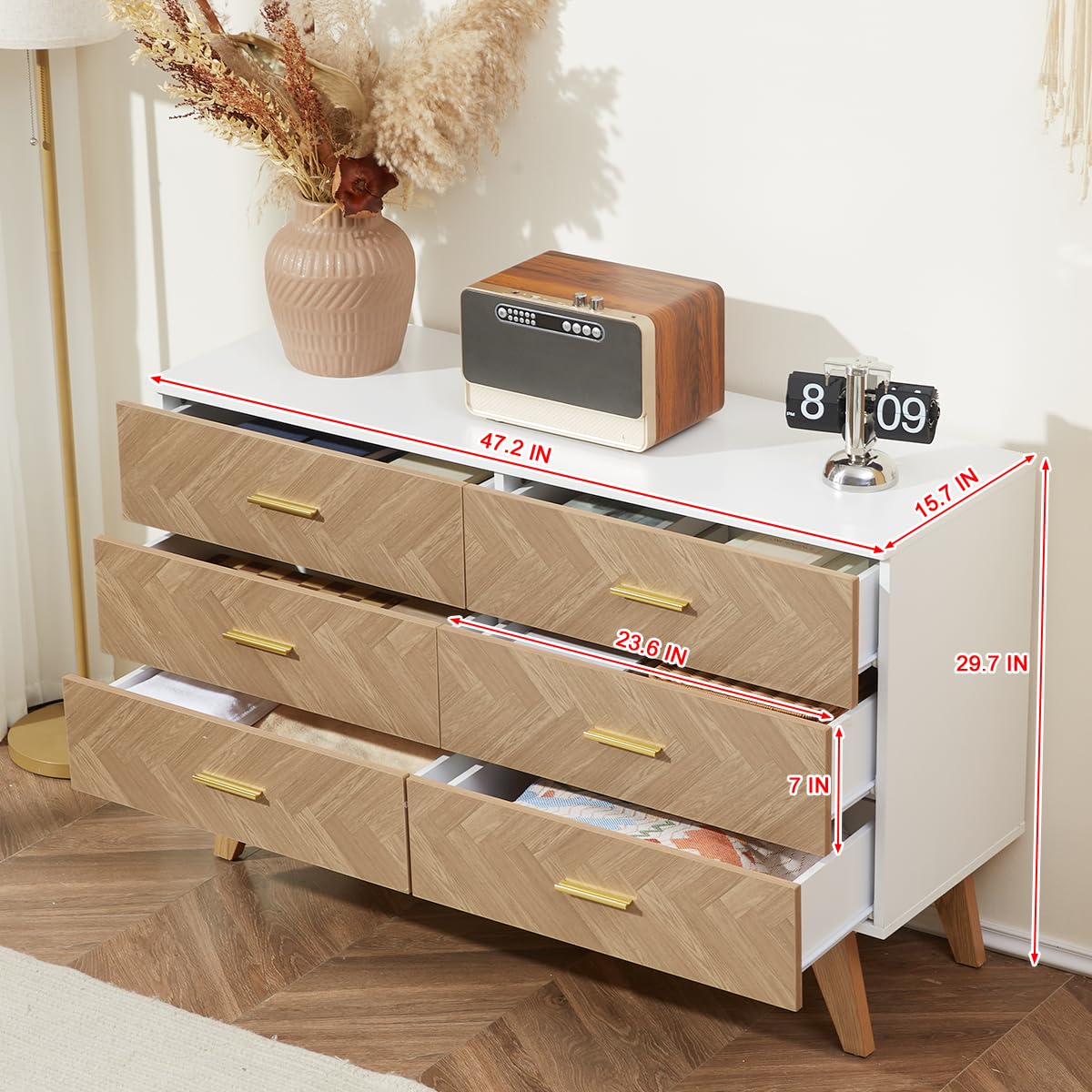 6 Drawer Wood Dresser Storage Cabinet