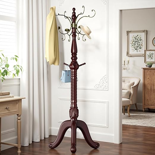 Freestanding Coat Rack with 12 Metal Hooks